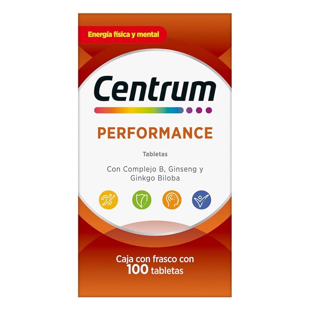 Imagen de Centrum Performance con 100 tabletas, multivitamínico con complejo B, ginseng y ginkgo biloba que apoya energía física y mental.