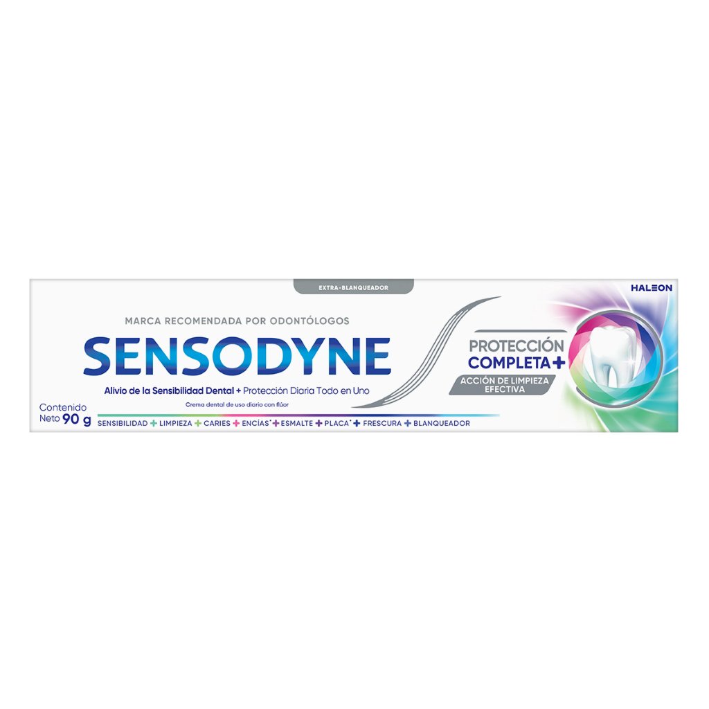 Imagen de Sensodyne Complete Protection + Whitening 90gr, pasta dental para sensibilidad y blanqueamiento progresivo.